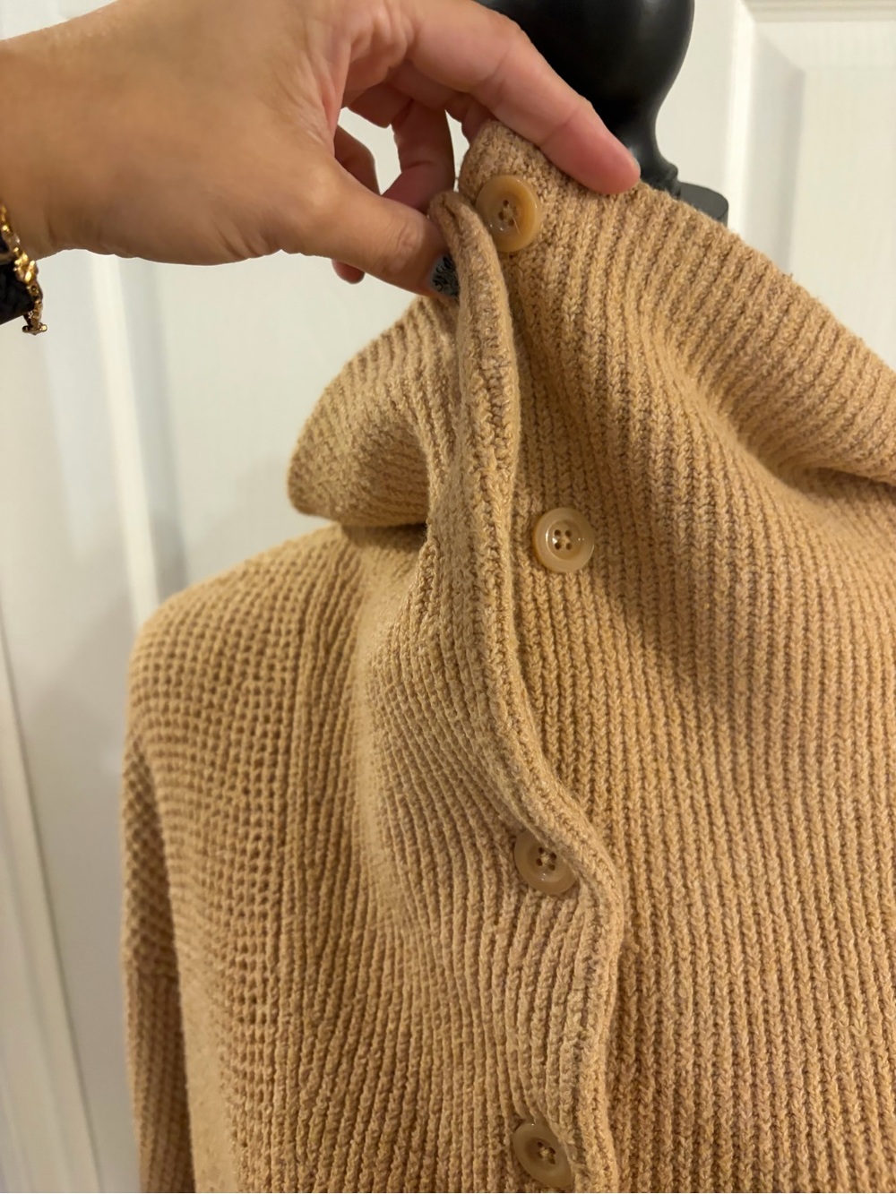Aerie Oversized Waffle Knit Collared Sweater Beige Tan Cozy Lounge Size Small - Picture 4 of 10